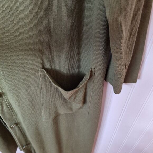 Denim & Co. Essentials Long Sleeve Button Front Rib Cardigan Size 2X Olive Green - Picture 5 of 10